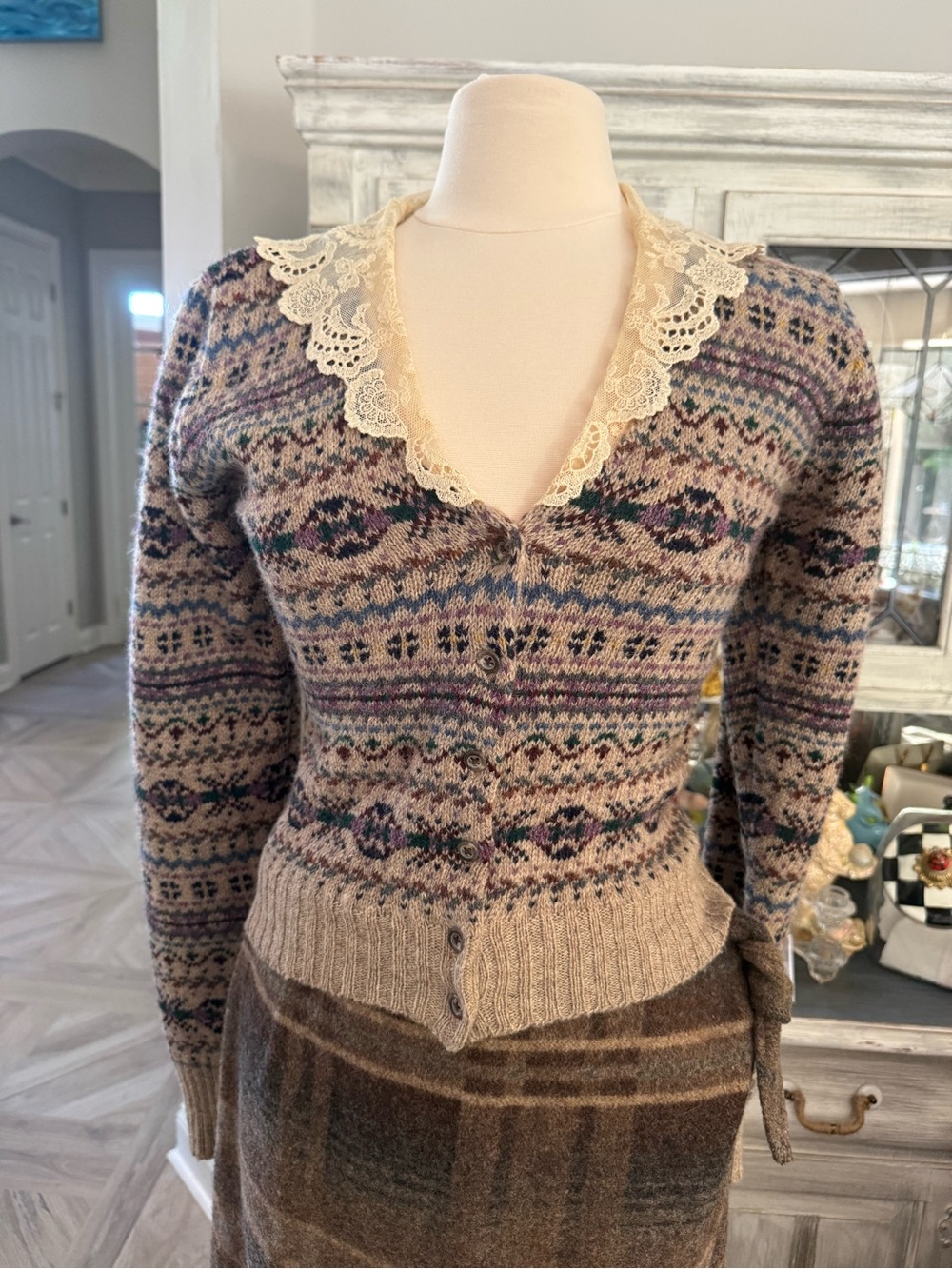 Vintage Ralph Lauren Lace Collar Fair Isle Sweater - Picture 9 of 12